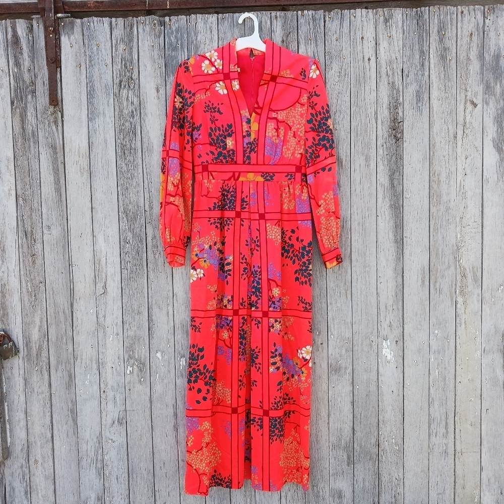 Nina Raynor Delray Beach‎ Florida 1970s Vintage Floral Maxi Dress Womens Sz XS/S